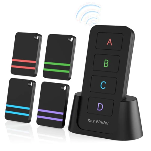 Jegoteer Remote Control Finder, Pack of 4 Find My Keys Device | Stick on Remote Finder Beeper, Tracker Tags for Car Keys and Phones | 120Ft Range 80dB RF Key Locator, Lost Key Finders That Make Noise