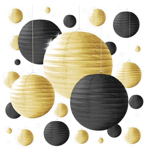 Avoseta Black and Gold Paper Lanterns - 25 Piece Set - Gold and Black Party Decorations for Birthdays, Weddings and Special Occasions by Avoseta