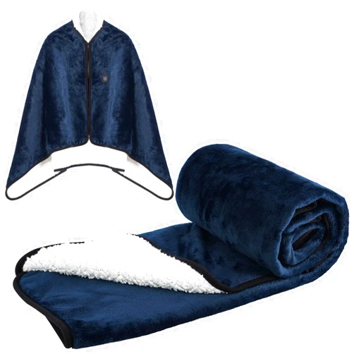 Mrsenloi USB Heated Blanket, Portable Heated Shawl, Super Cozy Soft Wearable Blanket with 3 Heating Levels & Timing Function Blue