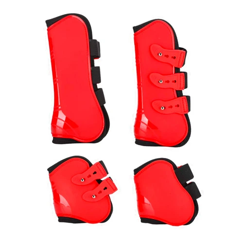 JUNWU Horse Tendon Boots, Adjustable Horse Riding Equipment Fore Hind Leg Boots Set of 4 Horse Riding Leg Guard for Protecting Legs(A Set of red Front and Rear, Universal Tuba)
