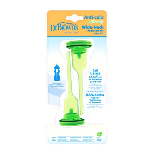 Dr. Brown's Natural Flow Options+Replacement Vent Kit, Wide-Neck 2 Count (Pack of 1) (Fits Options+ Wide-Neck - 9oz/270mL bottles)