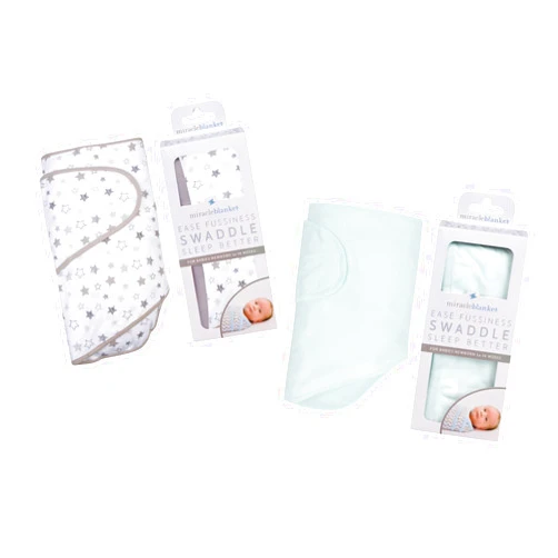 Miracle Blanket Swaddle Wrap Bundle - Boy, Girl, or Neutral Receiving Baby Blanket - Soft, Wearable Sleep Sack Essential for Newborns and Infants (Gray Stars & Mint)