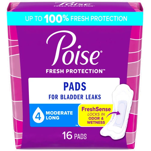 Poise Incontinence Pads & Postpartum Incontinence Pads, 4 Drop Moderate Absorbency, Long Length, 16 Count, Packaging May Vary