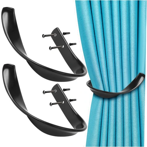 VIIVY VIYIV Curtain Holdbacks Hooks Holders for Drapes Wall Mounted, Decorative Aluminum Alloy Curtain Tiebacks Drapery Holdbacks with Screws for Window Décor Black