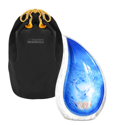 Trupoint Memorials Urn for Ashes Women, Cremation Urn Human Ashes, Decorative Adult Urns for Human Ashes Men, Urns for Human Ashes Adult Female & Male - Large, Teardrop Blue Dove