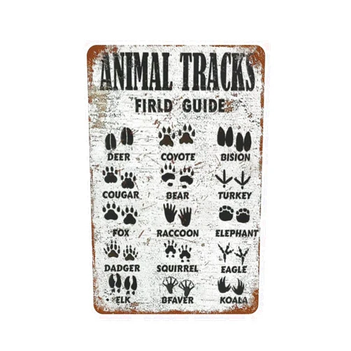 VelfDuel Animal Track Signs Woodland Nursery Decor Field Guide Metal Tin Signs Wildlife Finder Boys Country Cottage Garden Forest Farmhouse Decorations Birthday Holiday Gifts for Kids Classmate 8x12 inch