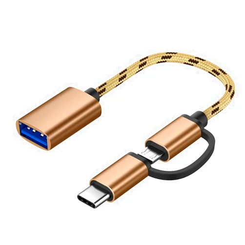 SATMW 2 in 1 USB 3.0 OTG Cable Nylon Braid Micro USB Type C Data Sync Charge Adapter for Samsung One Plus MacBook USBC Type-C OTG - Golden