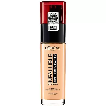 L'Oreal Paris Makeup Infallible Up to 24 Hour Fresh Wear Foundation, Golden Sun, 1 fl; Ounce 485 Golden Sun 1 Fl Oz (Pack of 1)