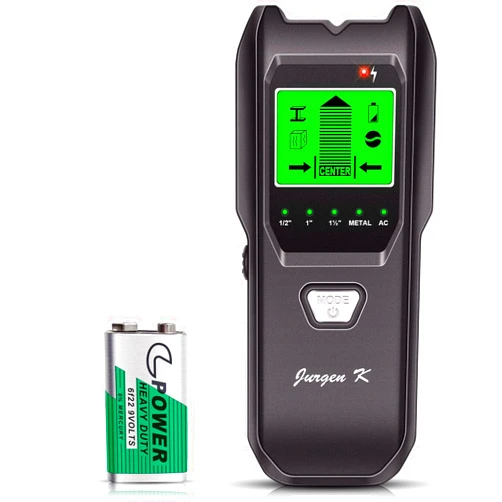 Jurgen K Stud Finder Wall Scanner, 5 in 1 Multifunction Stud Locator with Upgraded Smart Sensor, HD LCD Display and Audio Alarm for The Center & Edge of Metal, Studs, AC Wire, and Pipe Detection (Dull Black)