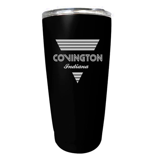 R and R Imports Covington Indiana Souvenir 16 oz Black Stainless Steel Tumbler Retro Design