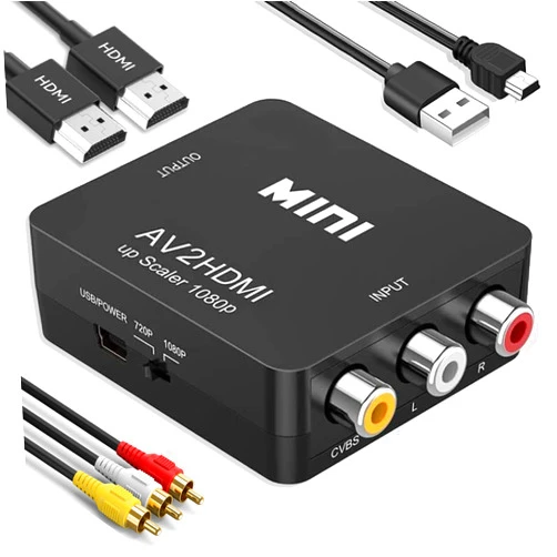 Chodwe RCA to HDMI Converter, RCA to HDMI Adapter, 1080P Mini RCA Composite CVBS AV to HDMI Video Audio Converter Adapter Support PAL/NTSC for N64 Wii PS2 PS3 Xbox VHS - with RCA and HDMI Cable