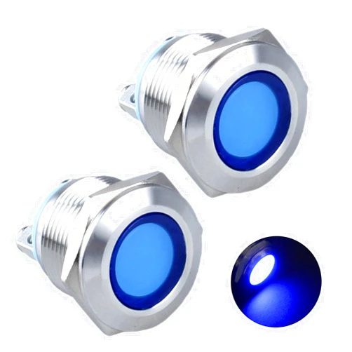 DMWD 2Pcs 19mm 12V-24V 15mA Energy Saving LED Indicator Waterproof IP67 Metal Signal Light Pilot Dash Lamp 3/4