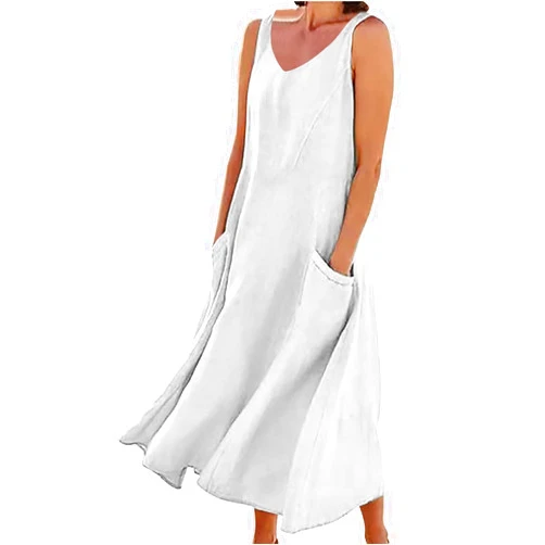 Generic Women's Plus Size Summer Dresses Linen 2025 Trendy Sleeveless Long Dress Print Sundress Beach Vacation Maxi Dresses