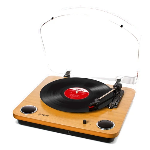 ION Audio Max LP – Vinyl Record Player / Turntable with Built In Speakers, USB Output for Conversion and Three Playback Speeds – Natural Wood Finish