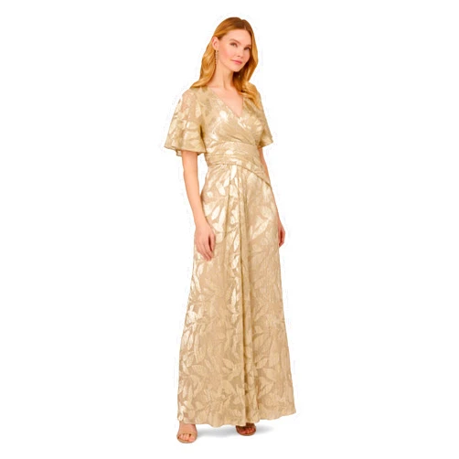 Adrianna Papell Women's Foil Leaf Draped Gown