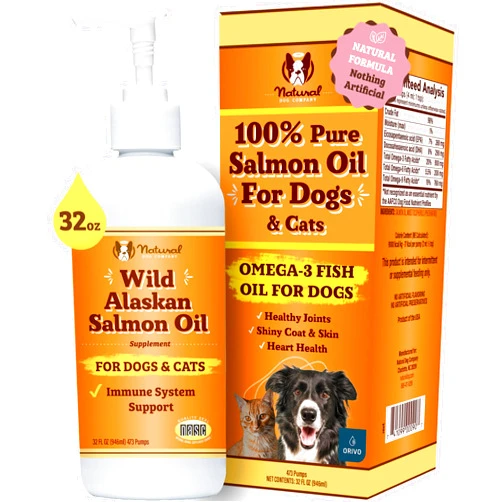 Natural Dog Company Pure Wild Alaskan Salmon Oil for Dogs (32oz) Skin & Coat Supplement for Dogs, Dog Oil for Food with Essential Fatty Acids, Fish Oil Pump for Dogs, Omega 3 Fish Oil for Dogs