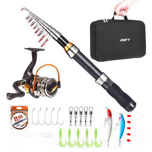 Lixada Fishing Pole and Reel Combo Telescopic Fishing Rod Pole Spinning Reel Set Fishing Line Lures Hooks Barrel Swivels with Carry Bag Case Travel Fishing Fishing Rod