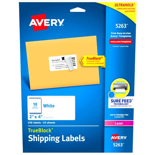 Avery Printable Shipping Labels with Sure Feed, 2