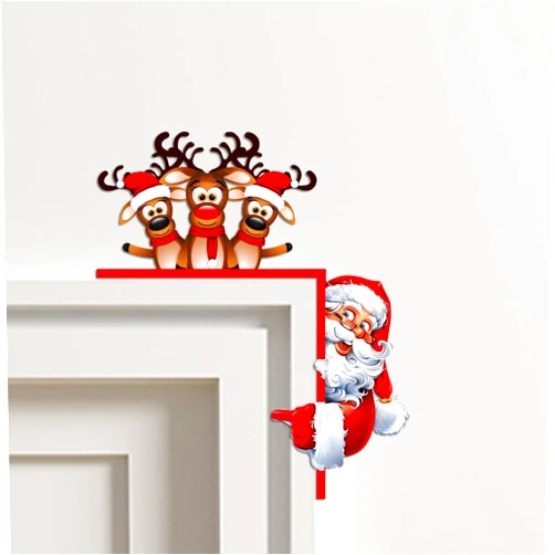 TUTAVIAW Christmas Door Corner Sign Frame Decor with Santa Claus Reindeer Door Sign Decor Wall Door Window Wooden Sculpture Christmas Door Ornament for Xmas Party Props Gifts Home Decor (Sign-A, Right)