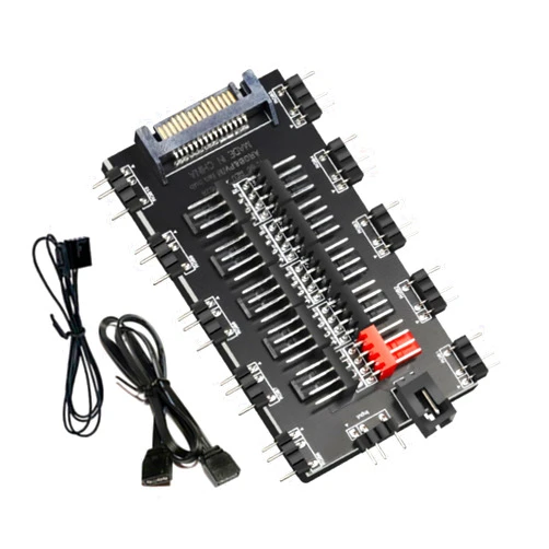 Besvalo PWM 4Pin and 5V 3Pin ARGB Hub, 2-in-1 Sync Hub with SATA Power Port, CPU Cooling Fan RGB Lighting Effect Controll Cable Splitter for Extended Motherboard Interface