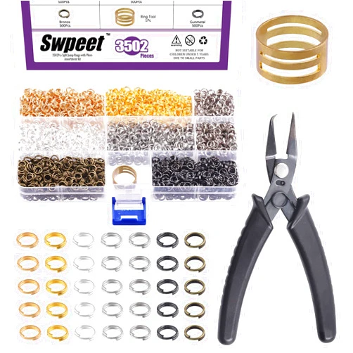 Swpeet 3502Pcs 7 Colors 6mm / 0.24inch Double Closed Split Jump Rings and Jump Loop Opener with Split Ring Plier Assortment Kit, Craft Jump Loops Opener Open Jump Ring for Necklaces and Bracelets