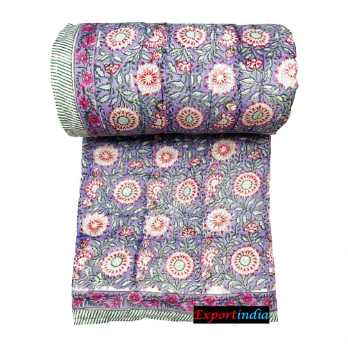 Generic Exportindia Hand Block Print Indian Handmade Queen Size Light Weight in Side Doctor Cotton Razai Quilt Throw Coverlet Blanket Printed (King/Queen Size 90x108 Inch)