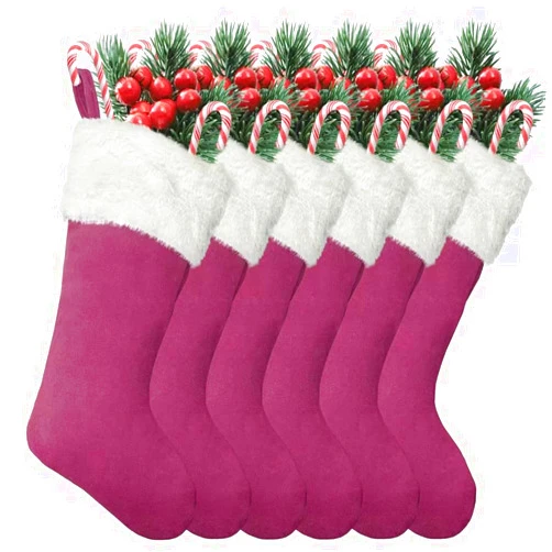 LinaGarten Christmas Stockings 6Pack 20 Inches Big Xmas Stocking for Family Holiday Decorations and Xmas Tree Fireplace Decor Merry Christmas(6, Pink-Large)