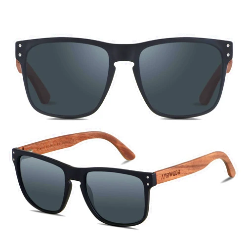 ANDWOOD Mens Sunglasses Polarized UV Protection Wooden Frame Beach Sun Glasses Womens Square Wood Shades