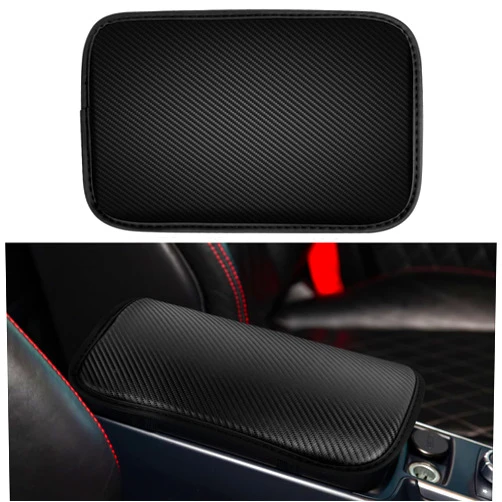 Amiss Car Center Console Pad, Universal Waterproof Car Armrest Seat Box Cover, Car Interior Accessories, Carbon Fiber PU Leather Auto Armrest Cover Protector for Most Vehicle, SUV, Truck, Car (Black)