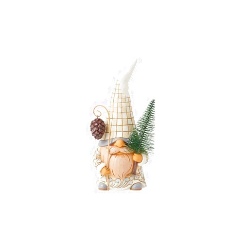Enesco Jim Shore Heartwood Creek White Woodland Gnome with Pinecone and Sisal Tree Figurine- Stone Resin Hand Painted Crafted Collectible Gnomes Figurines Home Decor Statue, 6.89 Inch