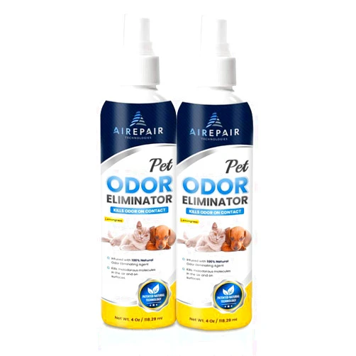 AIREPAIR TECHNOLOGIES Pet Odor Eliminator for Home-Natural Air Purifier Spray for Cats and Dogs-Deodorizer, Air Freshener- Non-Toxic, Family Safe, Water-Based, Hypoallergenic, Biodegradable Smell (2-Pack, Lemongrass)