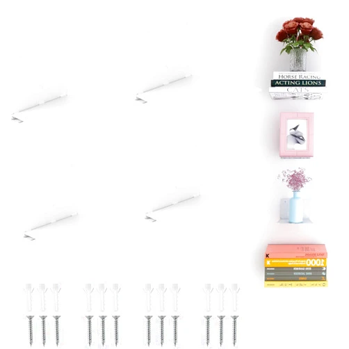 Fentec Invisible Floating Bookshelf, Wall Mounted Floating Bookshelves Heavy-Duty Book Organizers Hidden Book Shelf Metal Shelves Holder for Books Storage Bedroom Living Room Home Office, 4-Pack White
