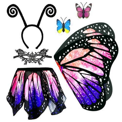 yamisan Butterfly Costumes for Girls, Kids Butterfly Wings with Skirt Dress Up for Halloween Party Costume Set