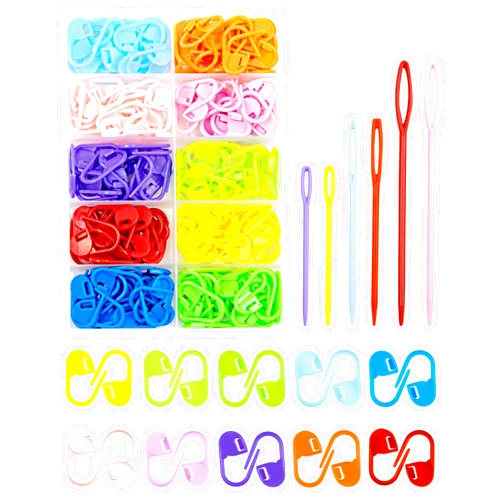 FIVEIZERO 200 Pcs Stitch Markers 10 Color Knitting Markers Crochet Hook and Needle Clip, Sewing Needles with Plastic Eyelets, Colorful Crochet and Needle Markers for DIY and Craft Sewing