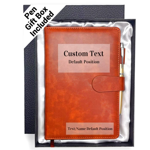 Yay! Personalized Gifts Personalized Notebook with Pen and Gift Box, Custom Text Leather Journal, Gifts for Women Men, Engraved Journals To Write In, Birthday, Best Friend, Mom, Sister, Corporate, Business Gift (Text-Brown)