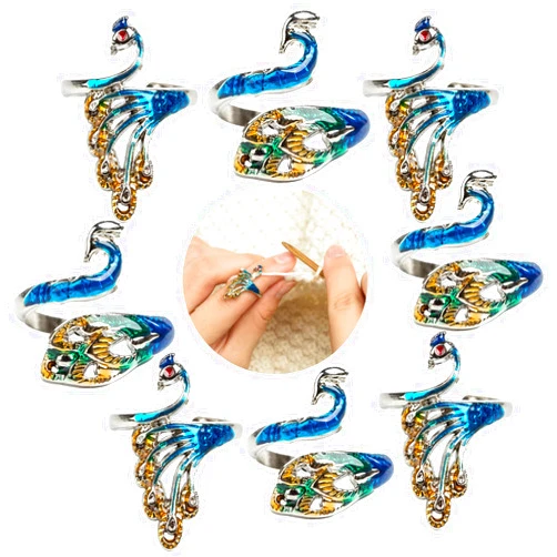 J.CARP 8 Pcs Adjustable Knitting Crochet Loop Ring, Braided Knitting Ring Yarn Guide Finger Holder for Mother Grandma Thanksgiving Presents Peacock Mixed color 1