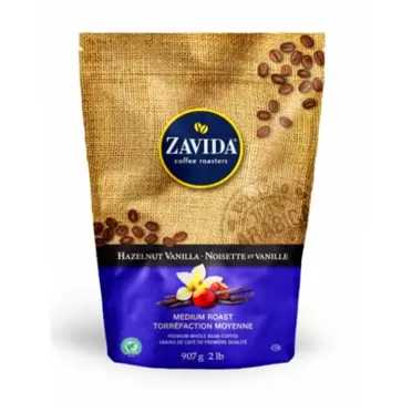Zavida Premium Hazelnut Vanilla Whole Bean Coffee, 2 LB