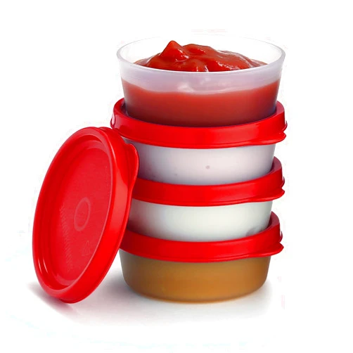 SIGNORA WARE Condiment Cups Containers with Lids- 4 pk. 2.3 oz.Salad Dressing Container to go Small Food Storage Containers with Lids- Sauce Cups Leak proof Reusable Plastic BPA free for Lunch Box Picnic Travel
