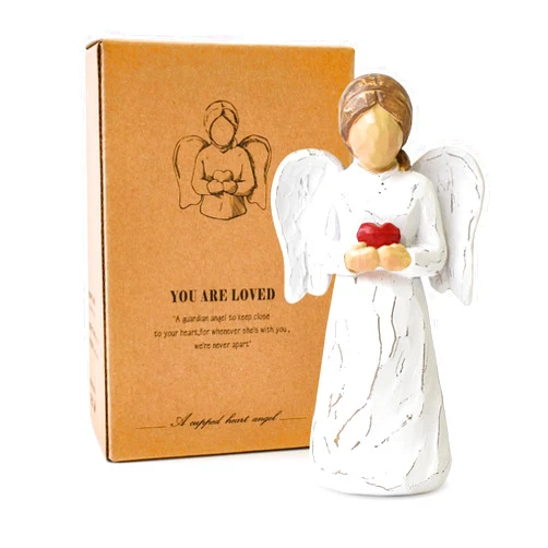 CUNTAUK Guardian Angel Statue, Healing Angel Figurines for Women, Resin Angel Statue Holding a Heart for Thanksgiving Christmas Home Decor Ornament Memorial Gifts