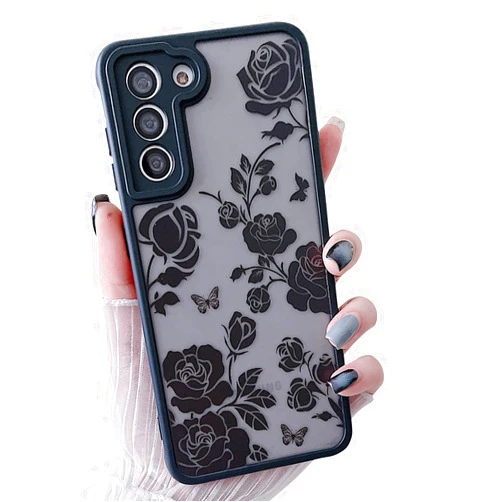 MINSCOSE for Samsung Galaxy S22 Case,Cute Rose Flower Aesthetic Floral Pattern Print,Slim Thin Girly Phone Case Matte Back Protective Shockproof Cover for Women Girls for S22 6.1''-Black