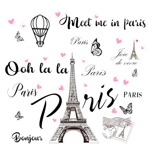 Gersoniel 2 Sheets Paris Tower Wall Stickers Paris Eiffel Tower Peel and Stick Wall Decal Removable Balloon Stickers Large Black Paris Tower Wall Decor for Bedroom Living Room Sofa Backdrop Romance Decoration