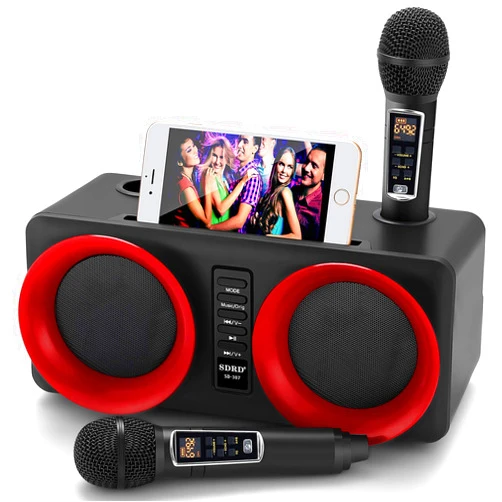 ALPOWL Karaoke Machine for Kids Adults with 2 UHF Wireless Microphone, Portable Bluetooth Speaker PA System with LED Lights for Home Party, Wedding, Church, Picnic, Outdoor/Indoor (Black I)