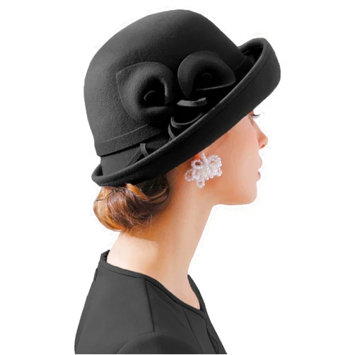 ORIDOOR Women Vintage Wool Felt Flowers Bucket Cloche Bowler Hat Church Wedding Dress Fascinator Hat Winter Felt Fedoras
