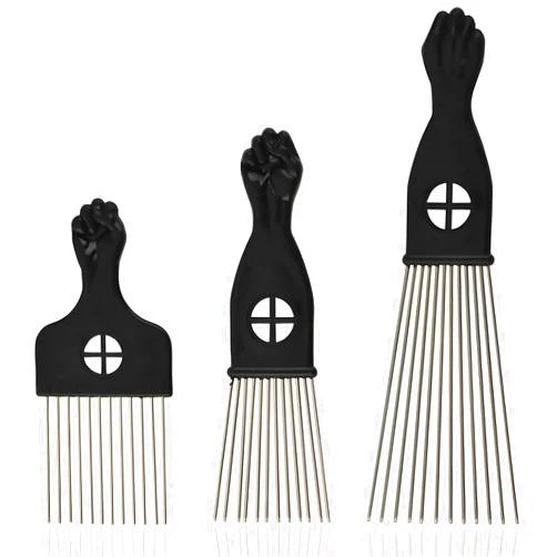 Kootinn 3-Piece Stainless Steel Afro Hair Pick Set, Fist Design for Men & Women, Perfect for Natural Curly Afro Hair, Essential Hairdressing Styling Tool