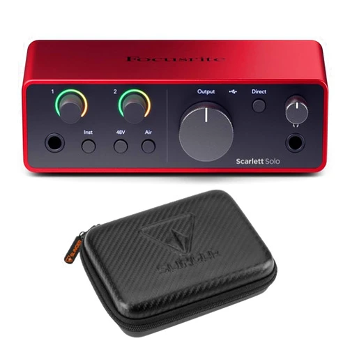 Focusrite Scarlett Solo 4rd Gen USB Audio Interface for PC + Slinger HD-1 Case Bundle, Pro Sound, Ultimate Protection