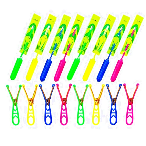 AJIXIEHC LED Slingshot Flying,12 Pcs Arrow Helicopters +12 Pcs Launchers,Slingshot Amazing Arrow Helicopter Glow Supplies for Kids,Outdoor,Summer Party Toys