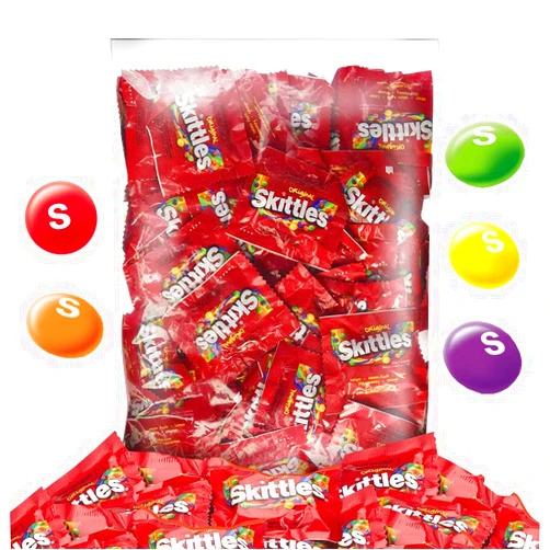 PURA PARCEL SKITTLES Fun Size Candy - 2lb Bulk Bag with Classic Strawberry, Grape, Lemon, Orange, and Lime Flavors for Halloween Fun, Parties, and Celebrations