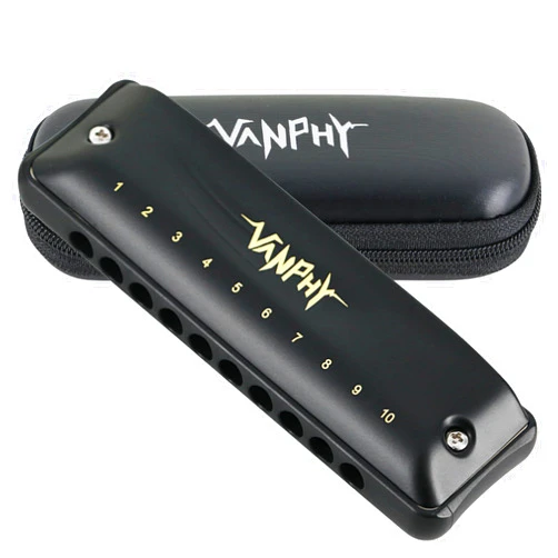 VANPHY Harmonica Blues Harmonicas for Adults and Beginners Key of C Harmonica Round Hole 10-Hole 20 Tones Standard Diatonic armonica Comes With Hermonica Case(Matte Black)