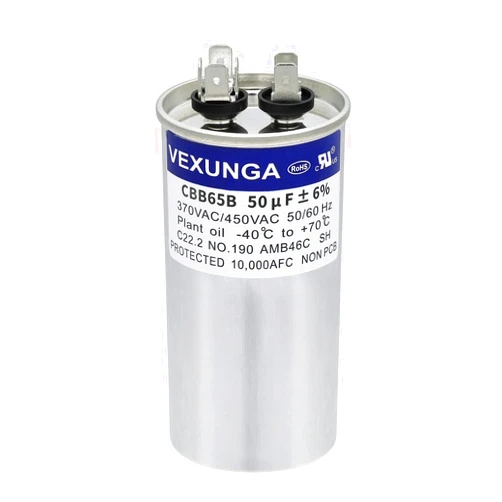 VEXUNGA 50uF 50 MFD 370VAC 440VAC 450VAC 50/60Hz CBB65 CBB65B Run Start Capacitor for AC Unit Fan Motor Start or Pool Pump or Air Condenser Straight Cool