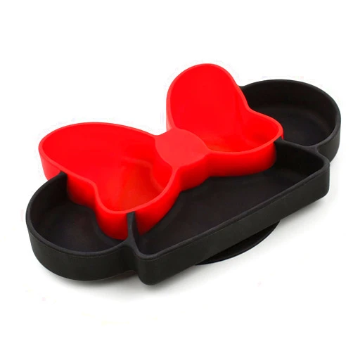 Bumkins Disney Toddler and Baby Suction Plate, Silicone Grip Dish, Baby Led Weaning, Kids Feeding Supplies, Non Skid Sticky Bottom, Platinum Silicone, for Children Ages 6 Months Up, Minnie Mouse